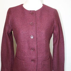 NWT Talbots Maroon Purple Collarless Woll Blend Button Front Blazer Size 4P